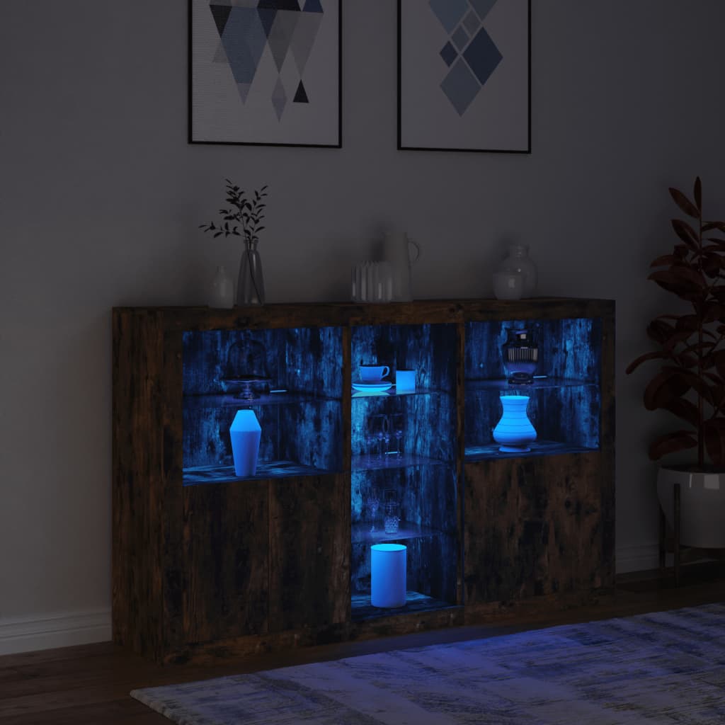 Credenza con Luci LED Rovere Fumo 162x37x100 cm 3209174