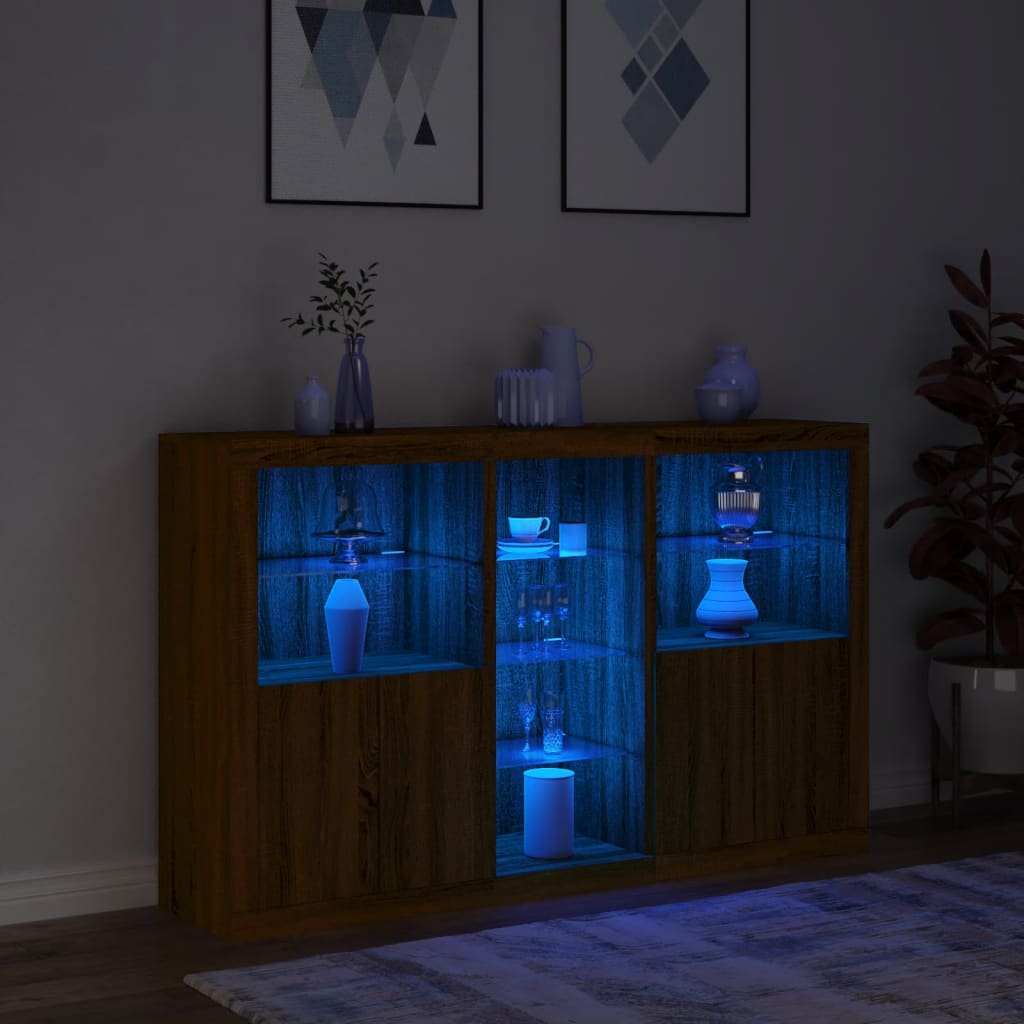 Credenza con Luci LED Rovere Marrone 162x37x100 cm 3209176