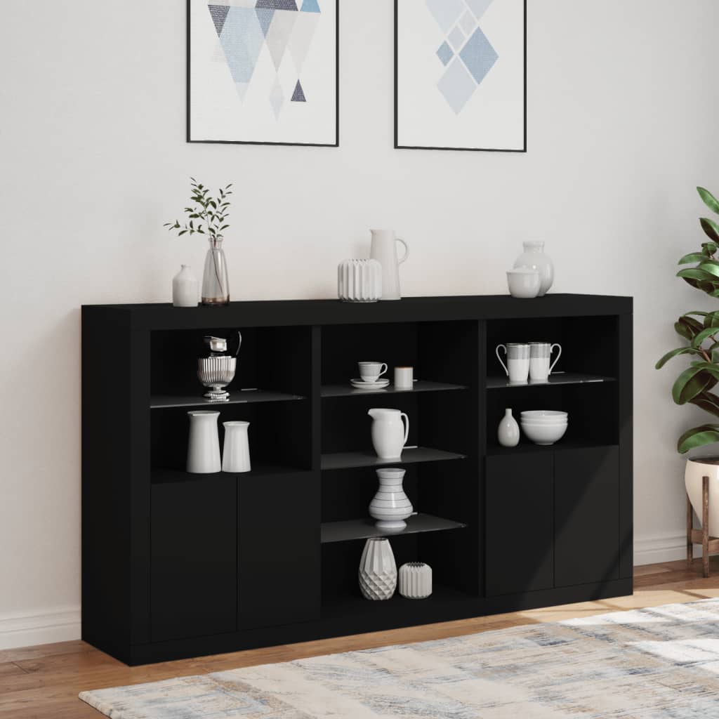 Credenza con Luci LED Nera 181,5x37x100 cm 3209178