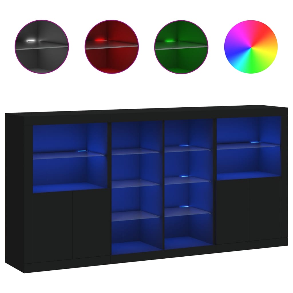 Credenza con Luci LED Nera 202x37x100 cmcod mxl 133839