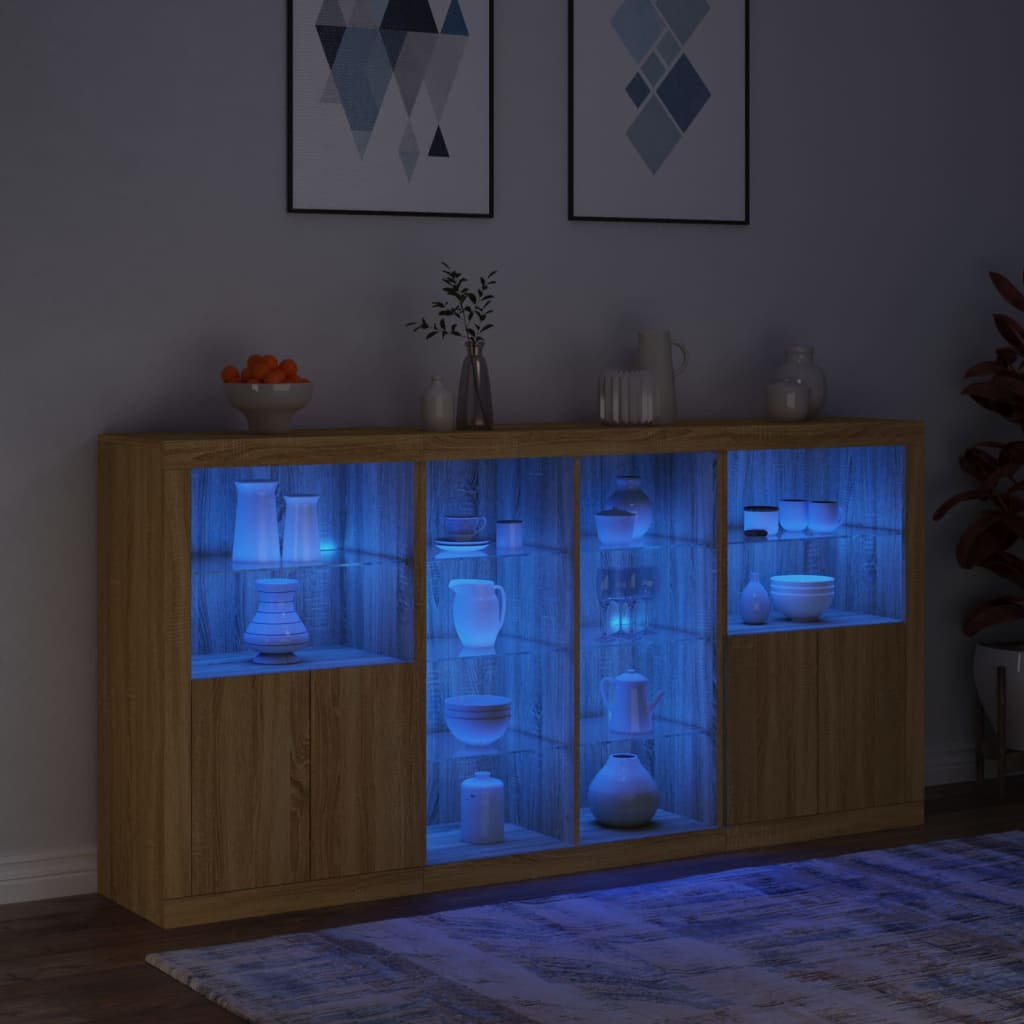 Credenza con Luci LED Rovere Sonoma 202x37x100 cm 3209186