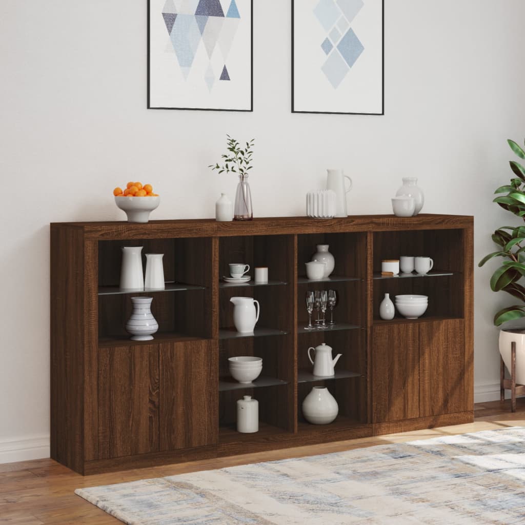 Credenza con Luci LED Rovere Marrone 202x37x100 cm 3209190