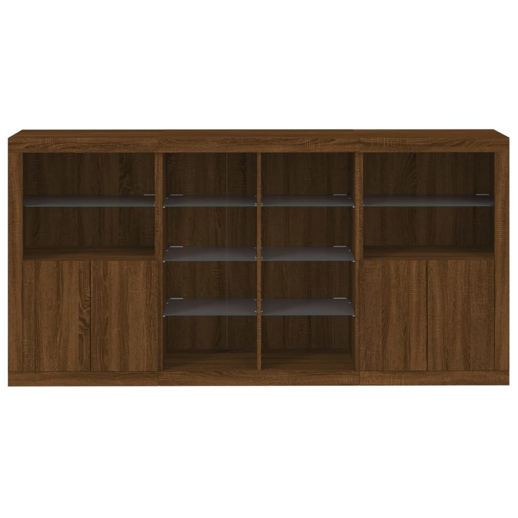 Credenza con Luci LED Rovere Marrone 202x37x100 cm 3209190