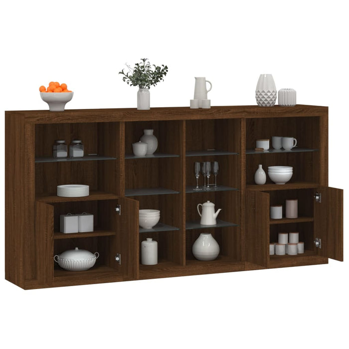 Credenza con Luci LED Rovere Marrone 202x37x100 cm 3209190