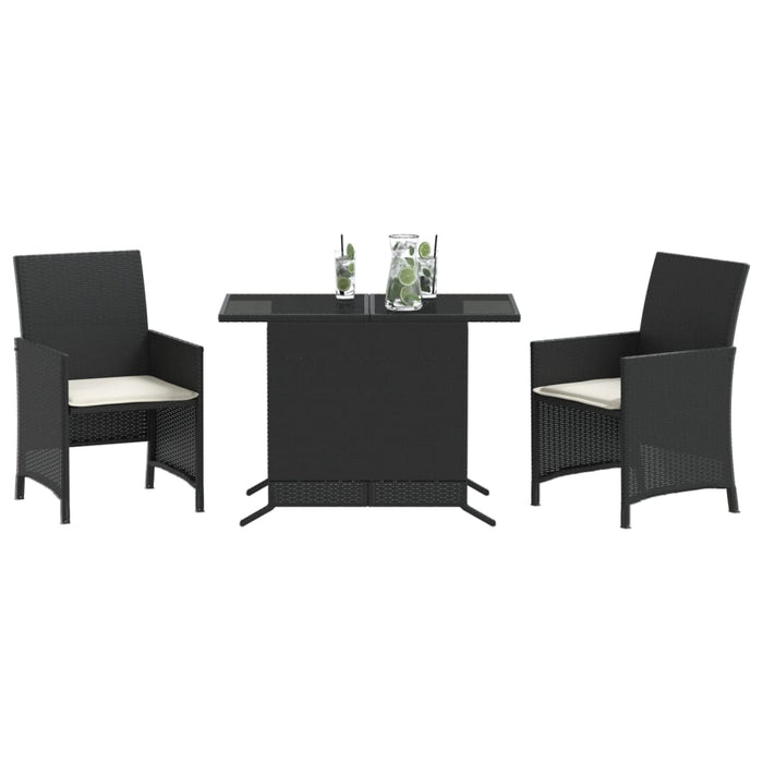 Set da Bistrò 3 pz con Cuscini Nero in Polyrattan 365116