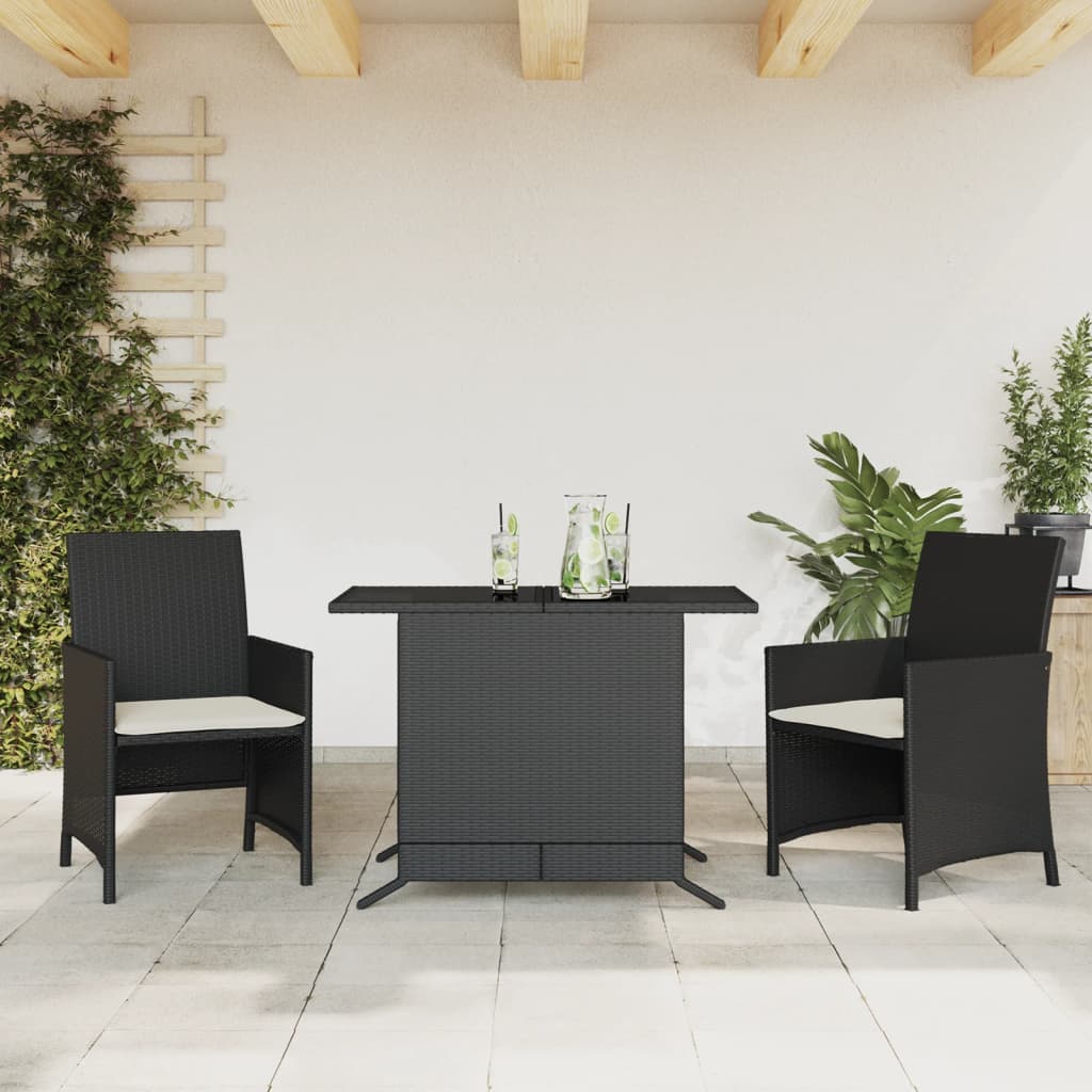 Set da Bistrò 3 pz con Cuscini Nero in Polyrattan 365116