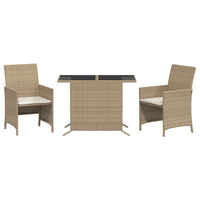 Set da Bistrò 3 pz con Cuscini Beige in Polyrattan 365120