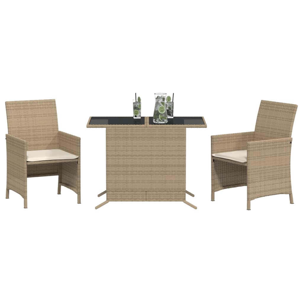 Set da Bistrò 3 pz con Cuscini Beige in Polyrattan 365120