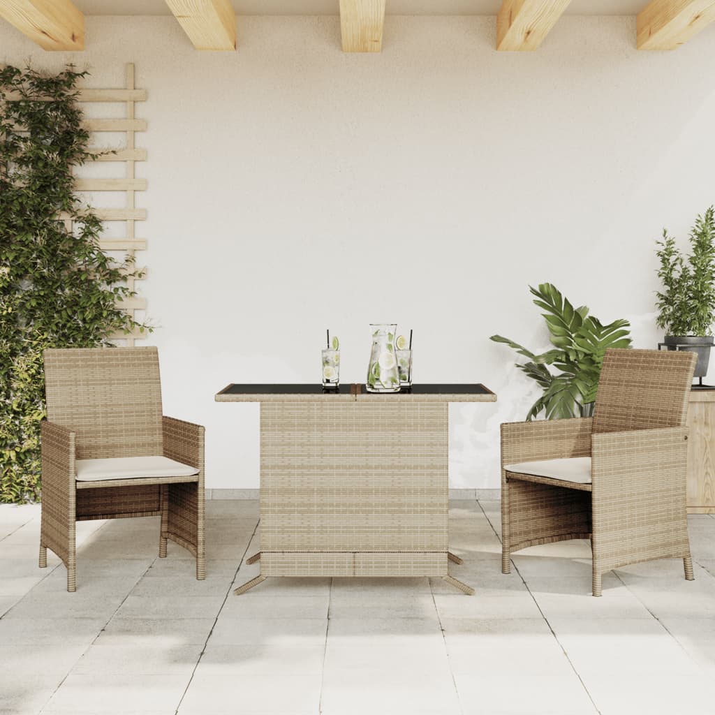 Set da Bistrò 3 pz con Cuscini Beige in Polyrattan 365120