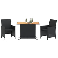 Set da Bistrò 3 pz con Cuscini Nero in Polyrattan 365124