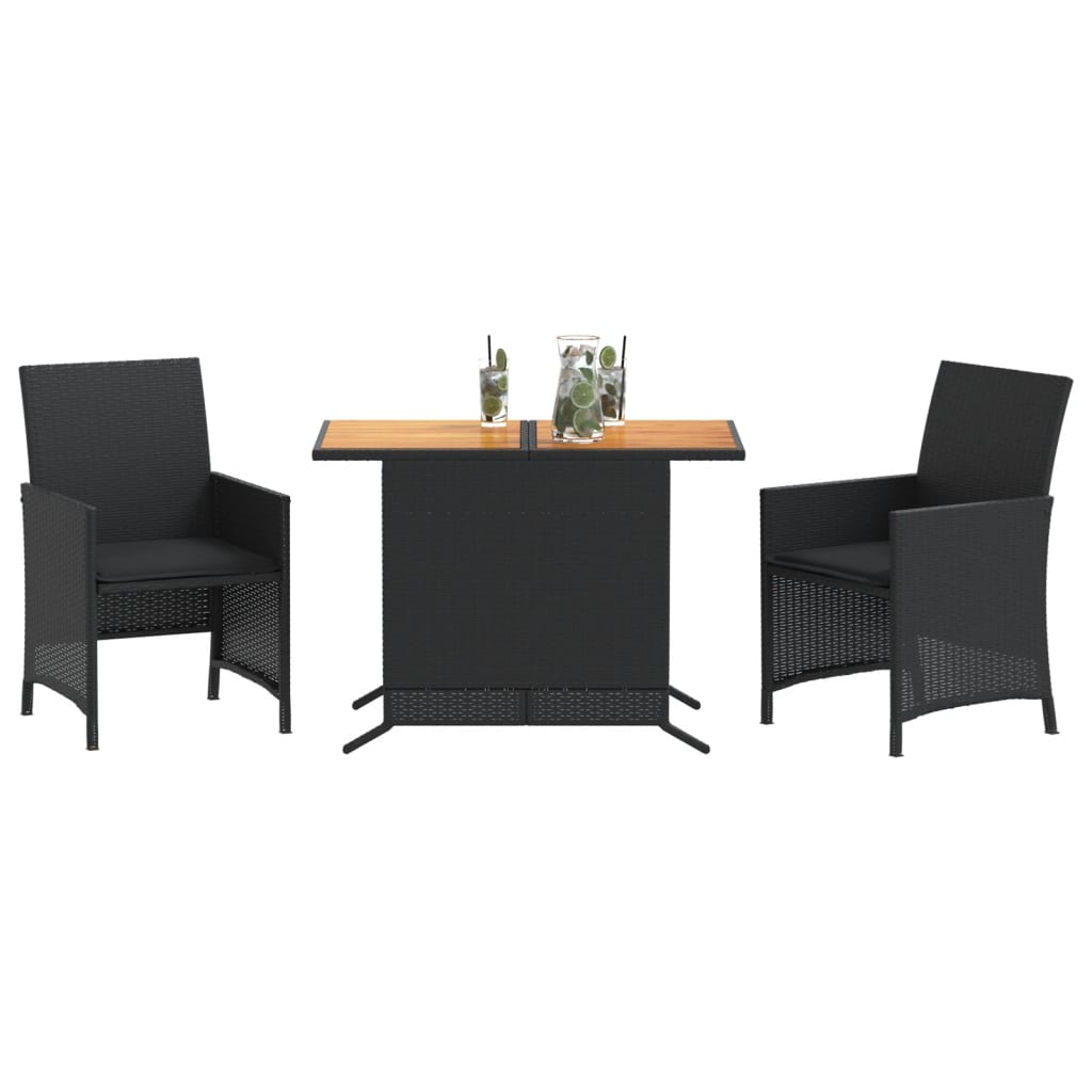 Set da Bistrò 3 pz con Cuscini Nero in Polyrattancod mxl 113635