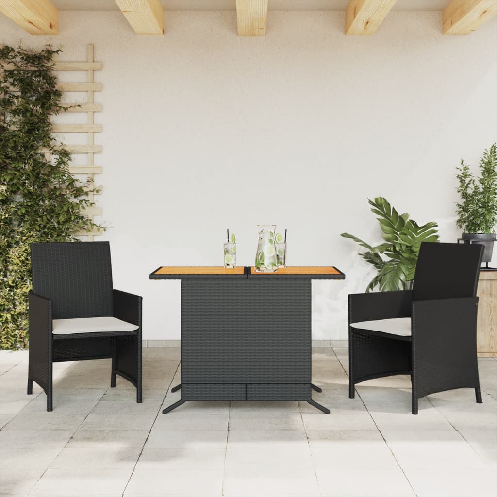 Set da Bistrò 3 pz con Cuscini Nero in Polyrattan 365124