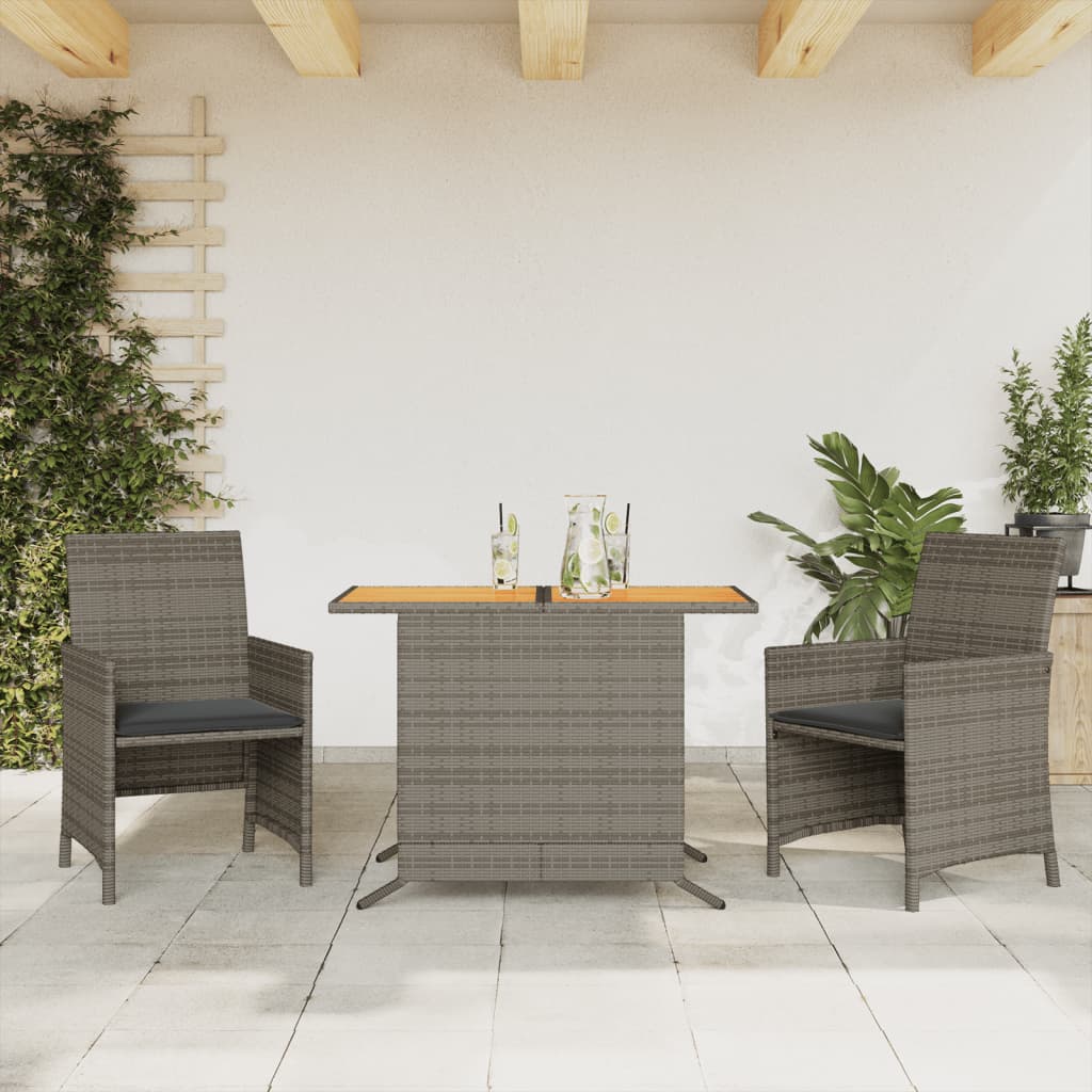 Set da Bistrò 3 pz con Cuscini Grigio in Polyrattan 365125