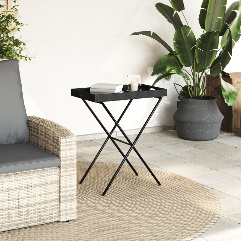 Tavolino Vassoio Pieghevole Nero 65x40x75 cm in Polyrattan 365127