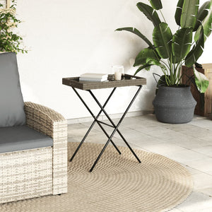 Tavolino Vassoio Pieghevole Grigio 65x40x75 cm in Polyrattan 365129