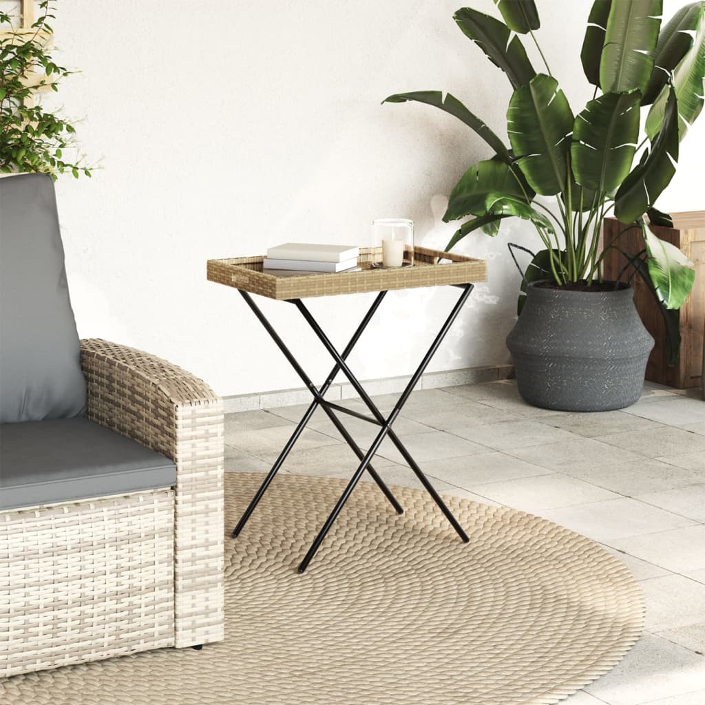 Tavolino Vassoio Pieghevole Beige 65x40x75 cm in Polyrattan 365130