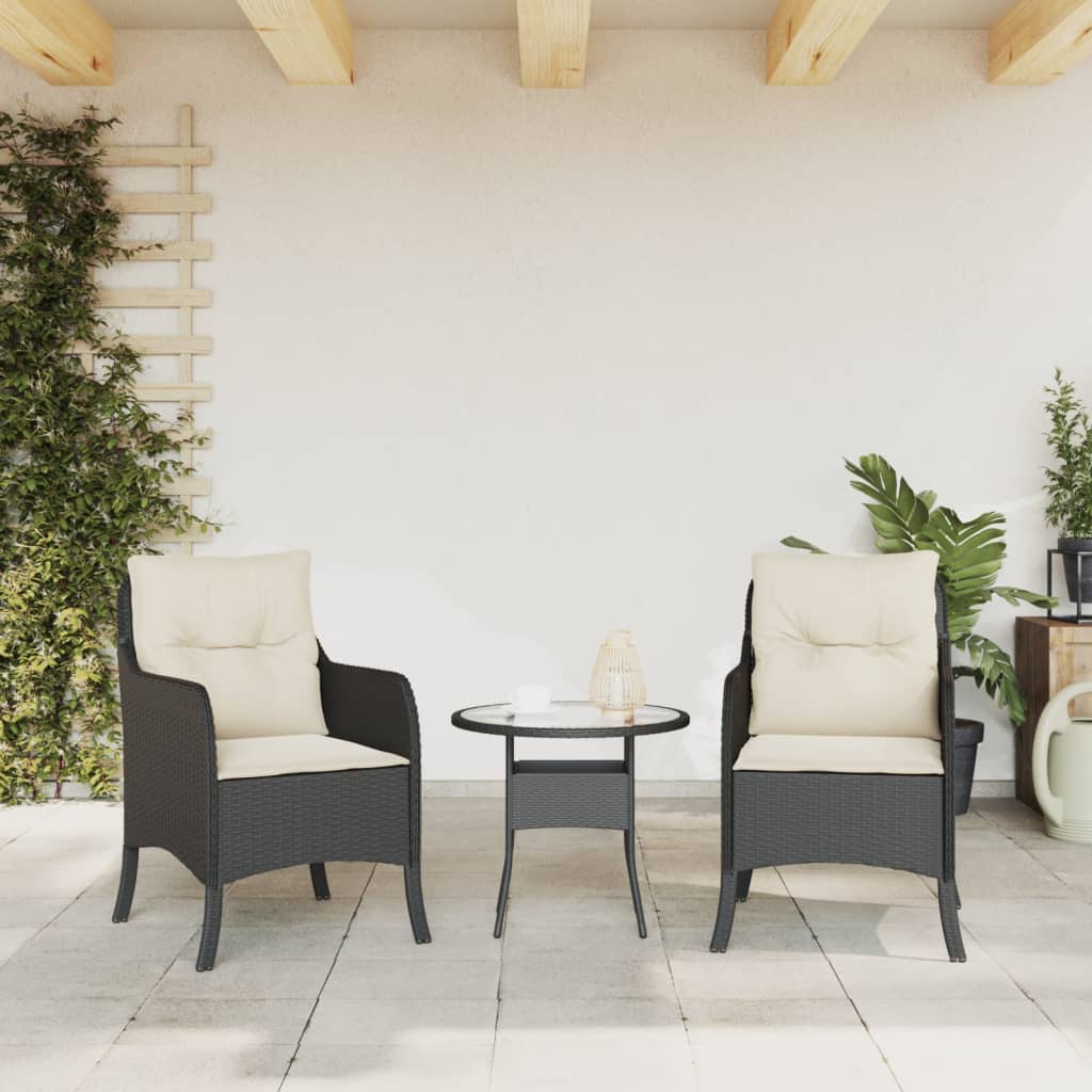 Sedie da Giardino con Cuscini 2 pz Nere in Polyrattan 365144