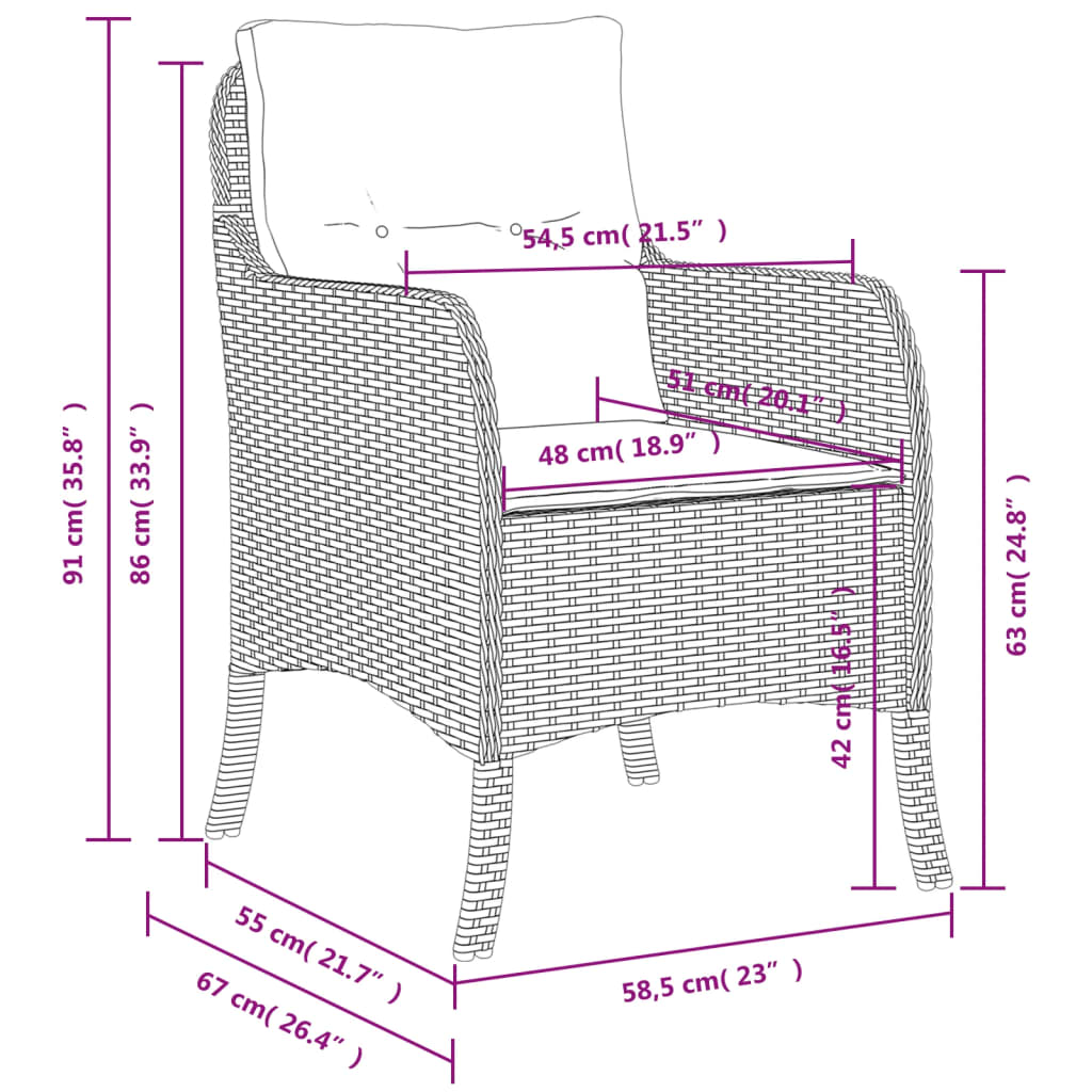 Sedie da Giardino con Cuscini 2 pz Nere in Polyrattan 365144