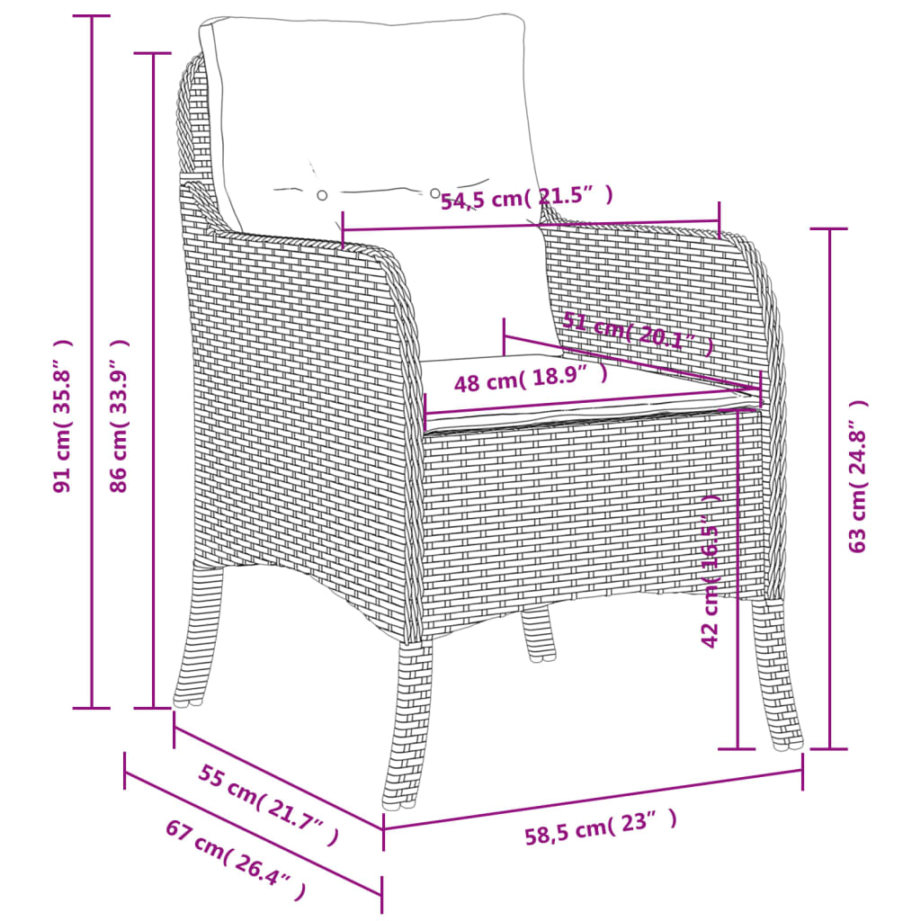 Sedie da Giardino con Cuscini 2 pz Beige Misto in Polyrattan 365149