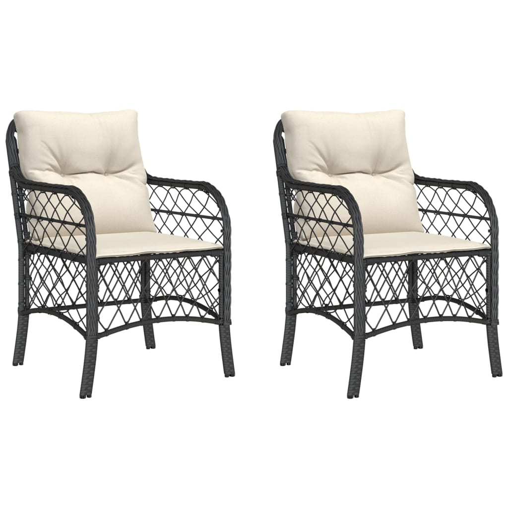 Sedie da Giardino con Cuscini 2 pz Nere in Polyrattan 365152