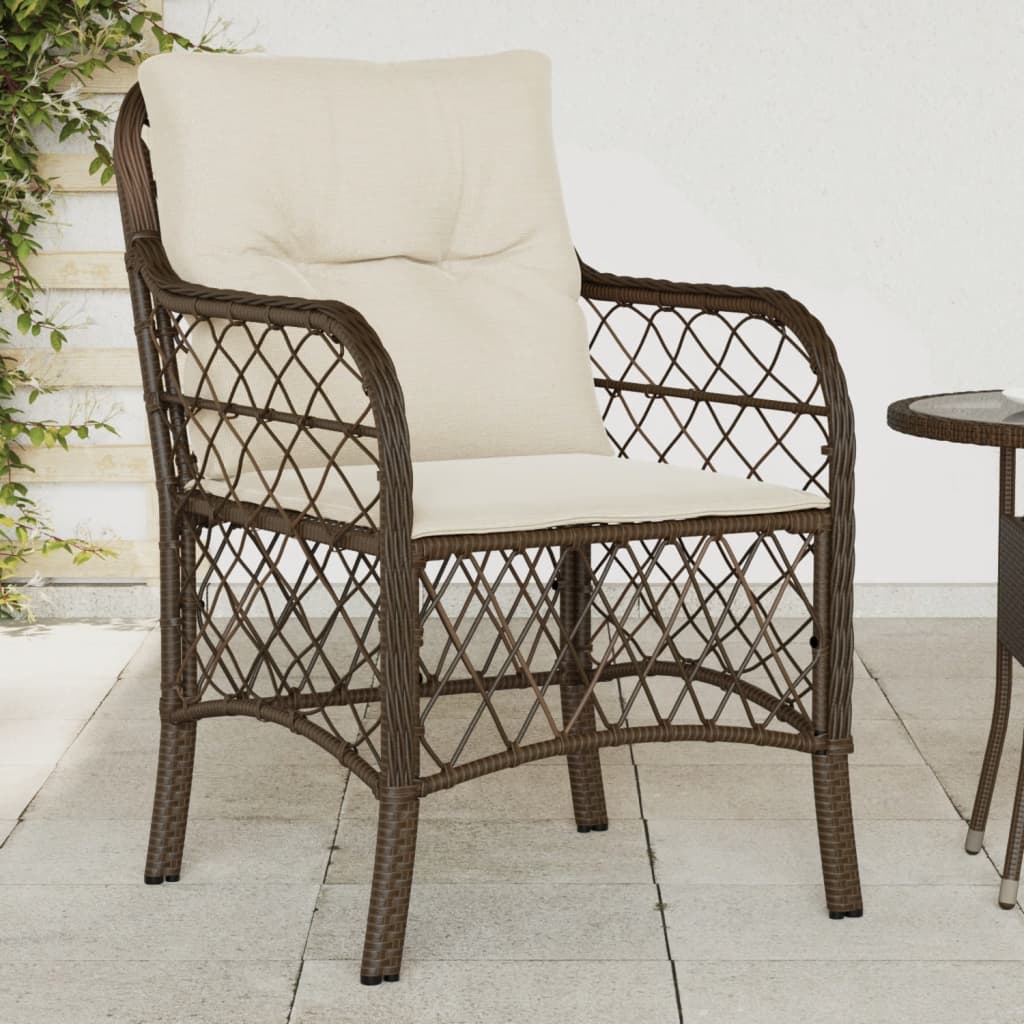 Sedie da Giardino con Cuscini 2 pz Marroni in Polyrattan 365154