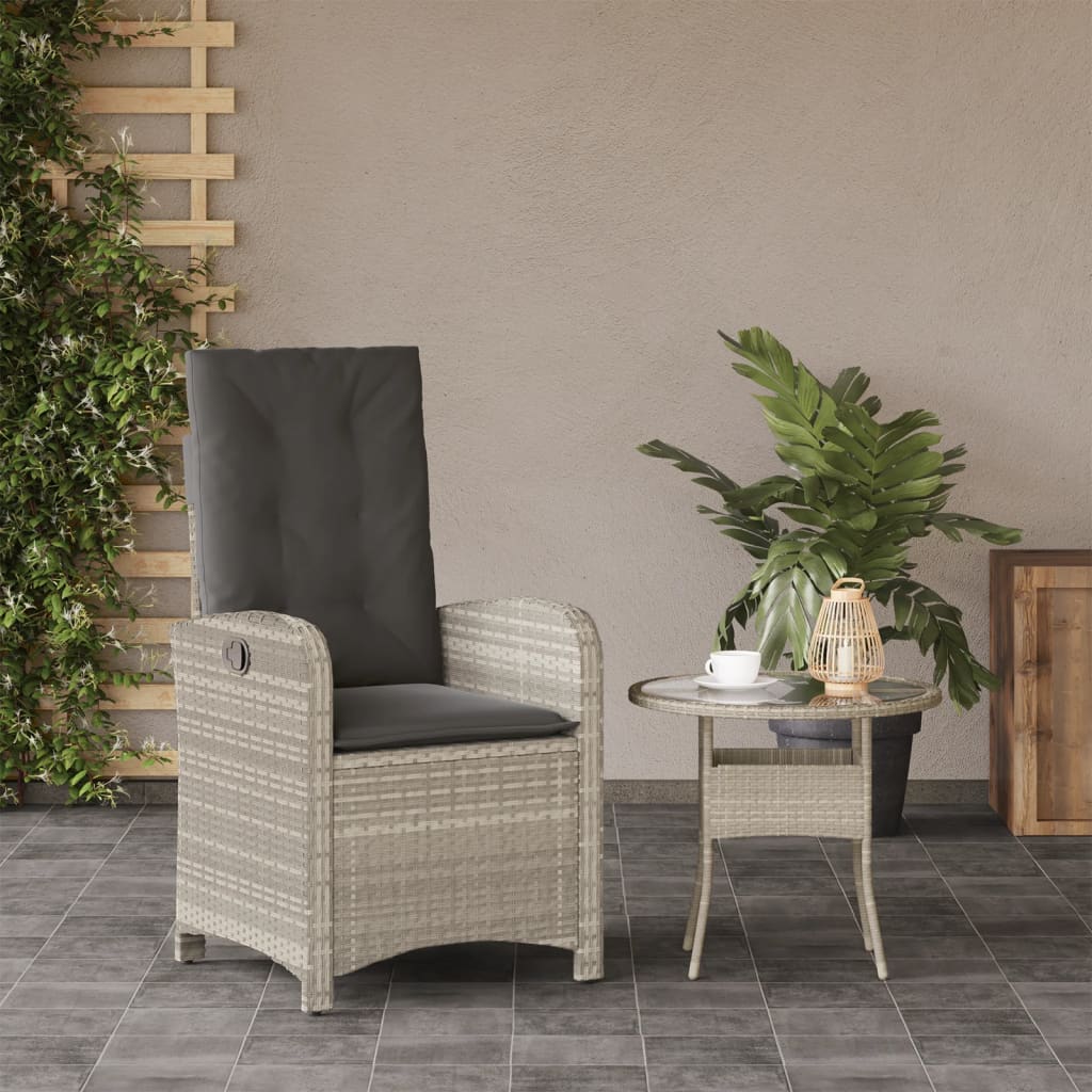 Sedia Reclinabile Giardino con Cuscini Grigio Chiaro Polyrattancod mxl 115094