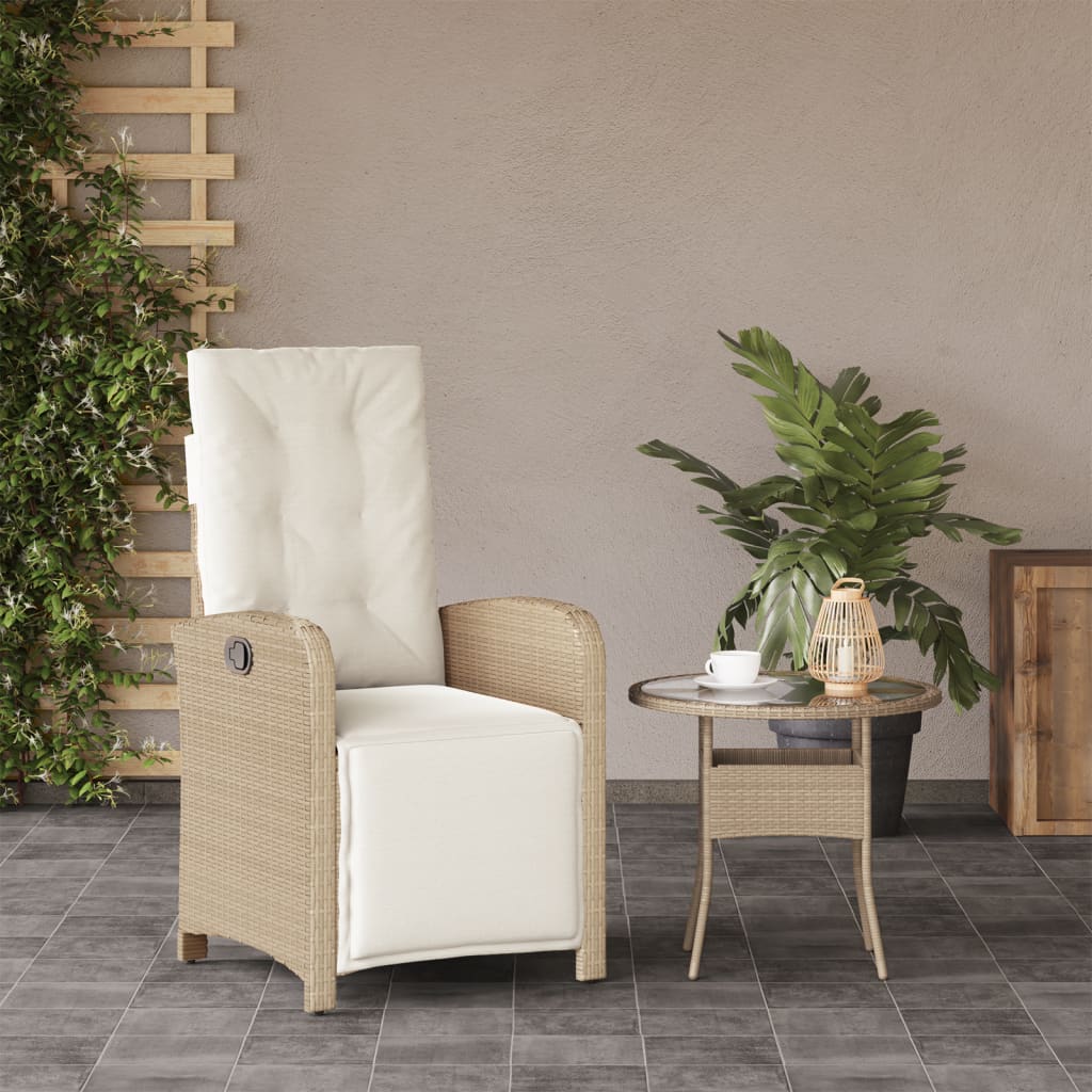 Sedia Reclinabile da Giardino con Poggiapiedi Beige Polyrattan 365188