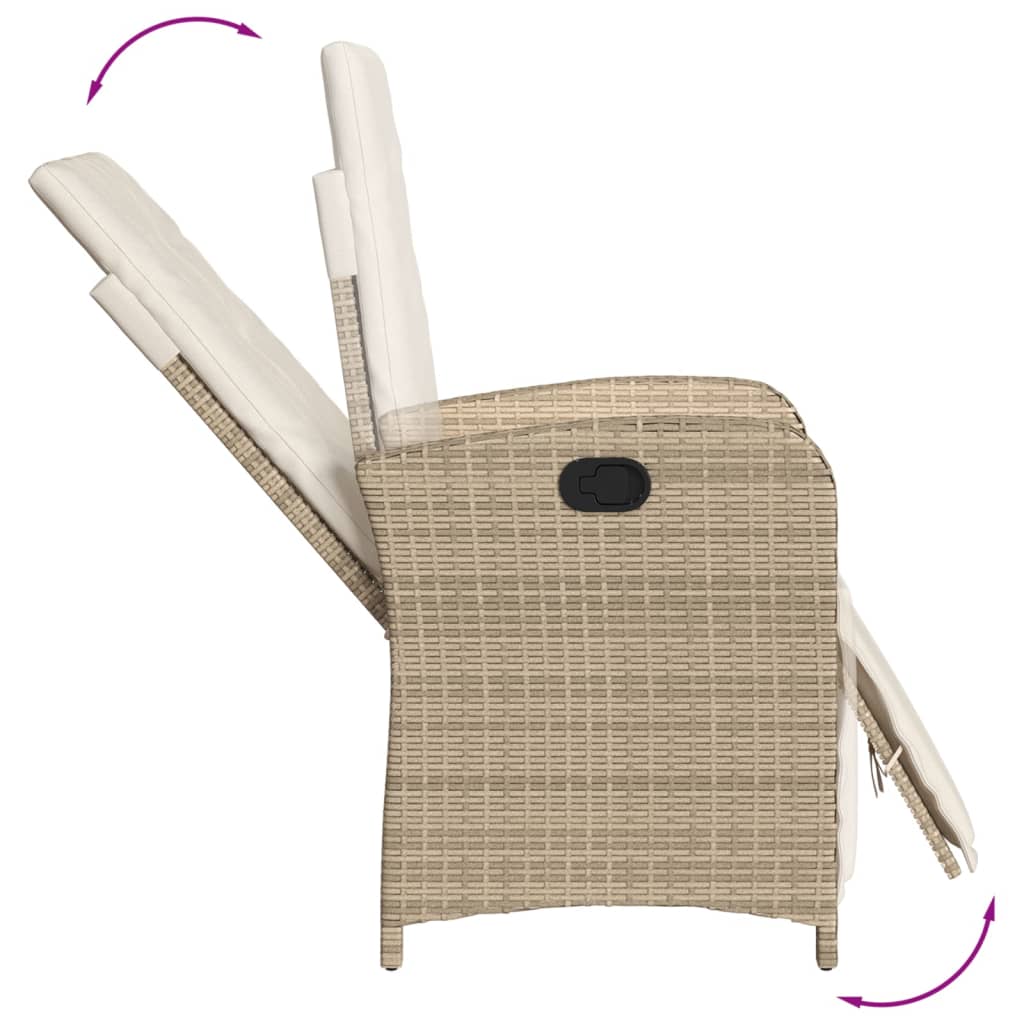 Sedia Reclinabile da Giardino con Poggiapiedi Beige Polyrattan 365188