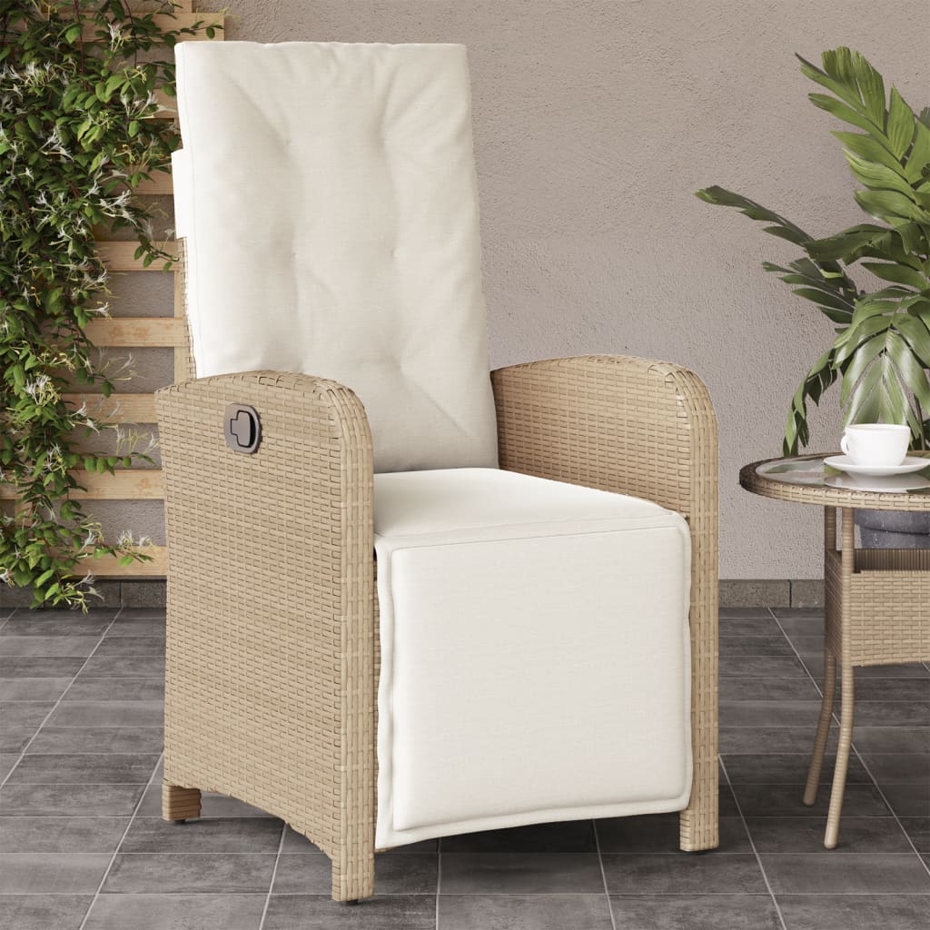 Sedia Reclinabile da Giardino con Poggiapiedi Beige Polyrattan 365188