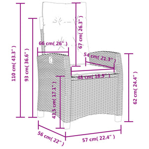 Sedia Reclinabile Giardino con Cuscini Grigio Chiaro Polyrattan 365214