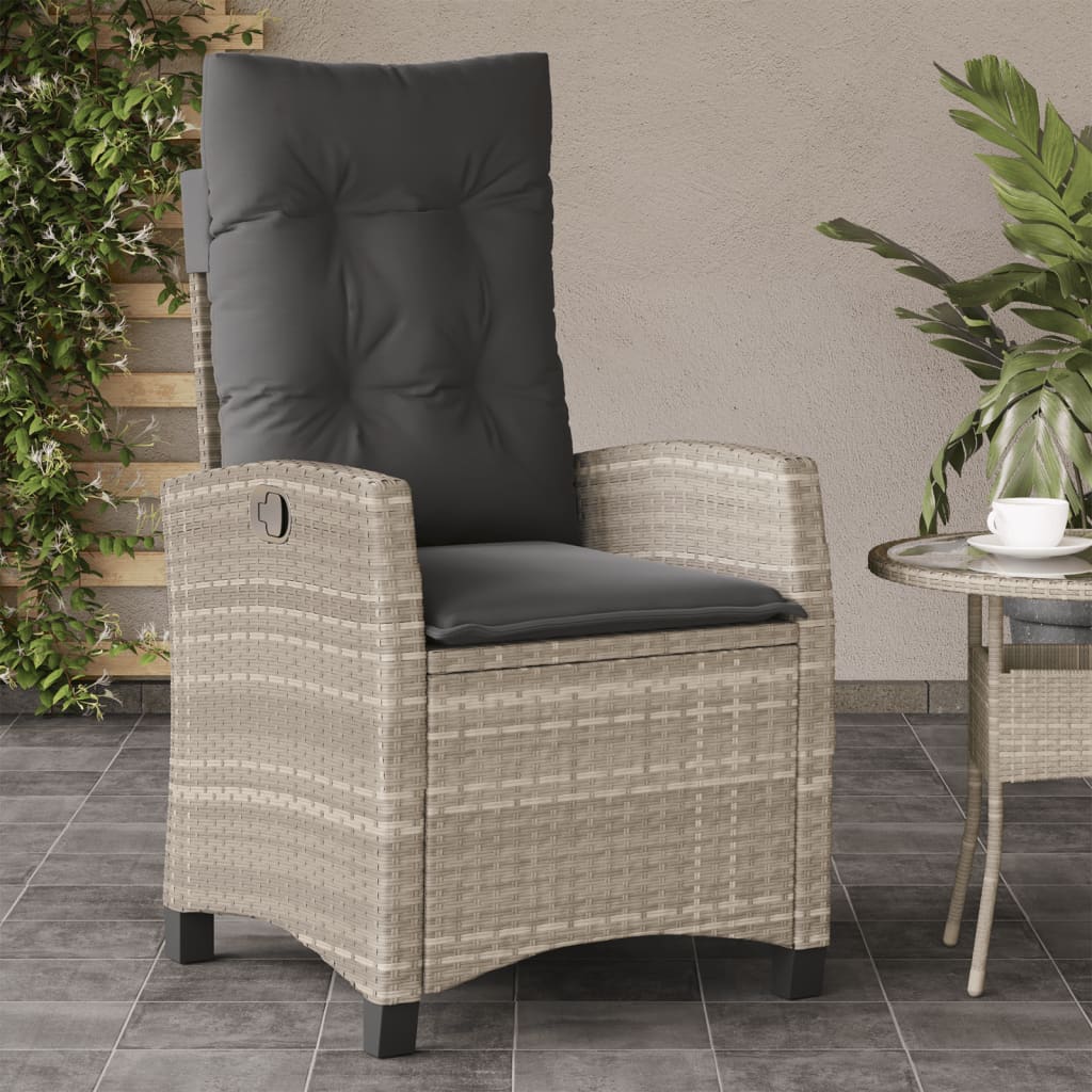 Sedia Reclinabile Giardino con Cuscini Grigio Chiaro Polyrattan 365214