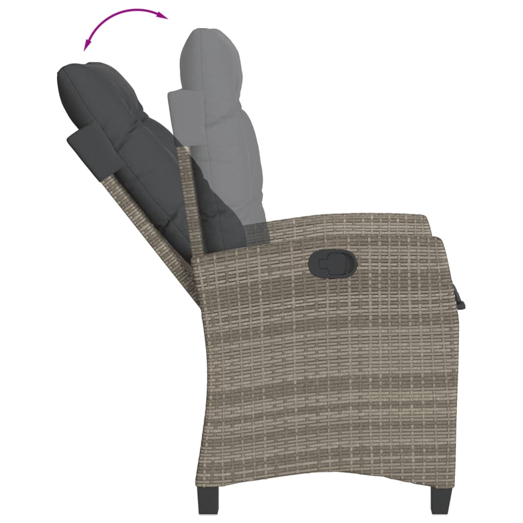 Sedie da Giardino Reclinabili 2 pz e Cuscini Grigio Polyrattan 365219