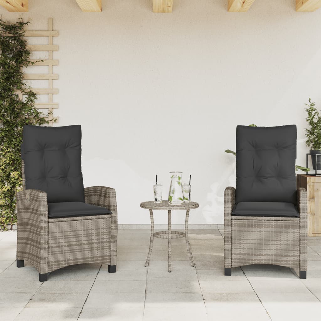 Sedie da Giardino Reclinabili 2 pz e Cuscini Grigio Polyrattan 365219