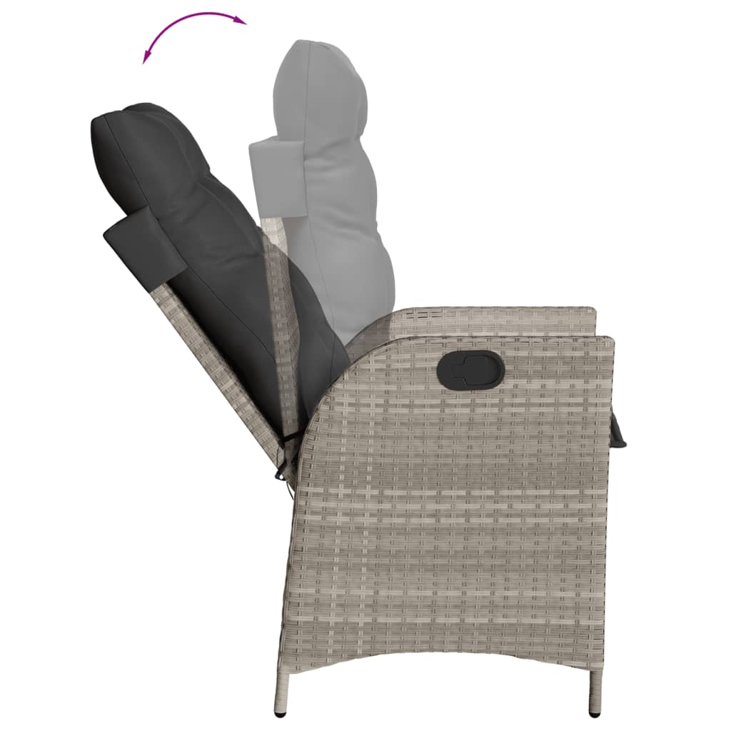 Sedia Reclinabile Giardino con Cuscini Grigio Chiaro Polyrattan 365262