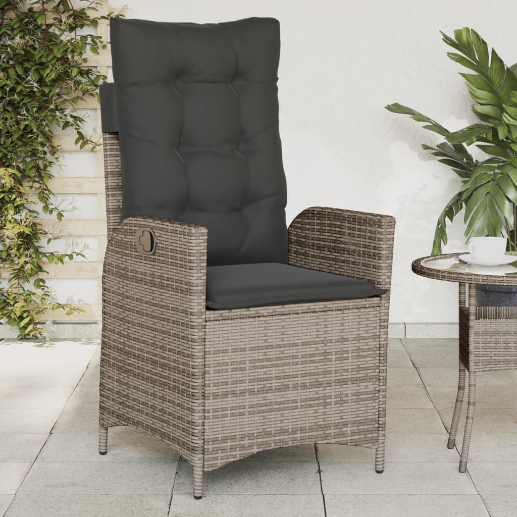 Sedie da Giardino Reclinabili 2 pz e Cuscini Grigio Polyrattan 365267