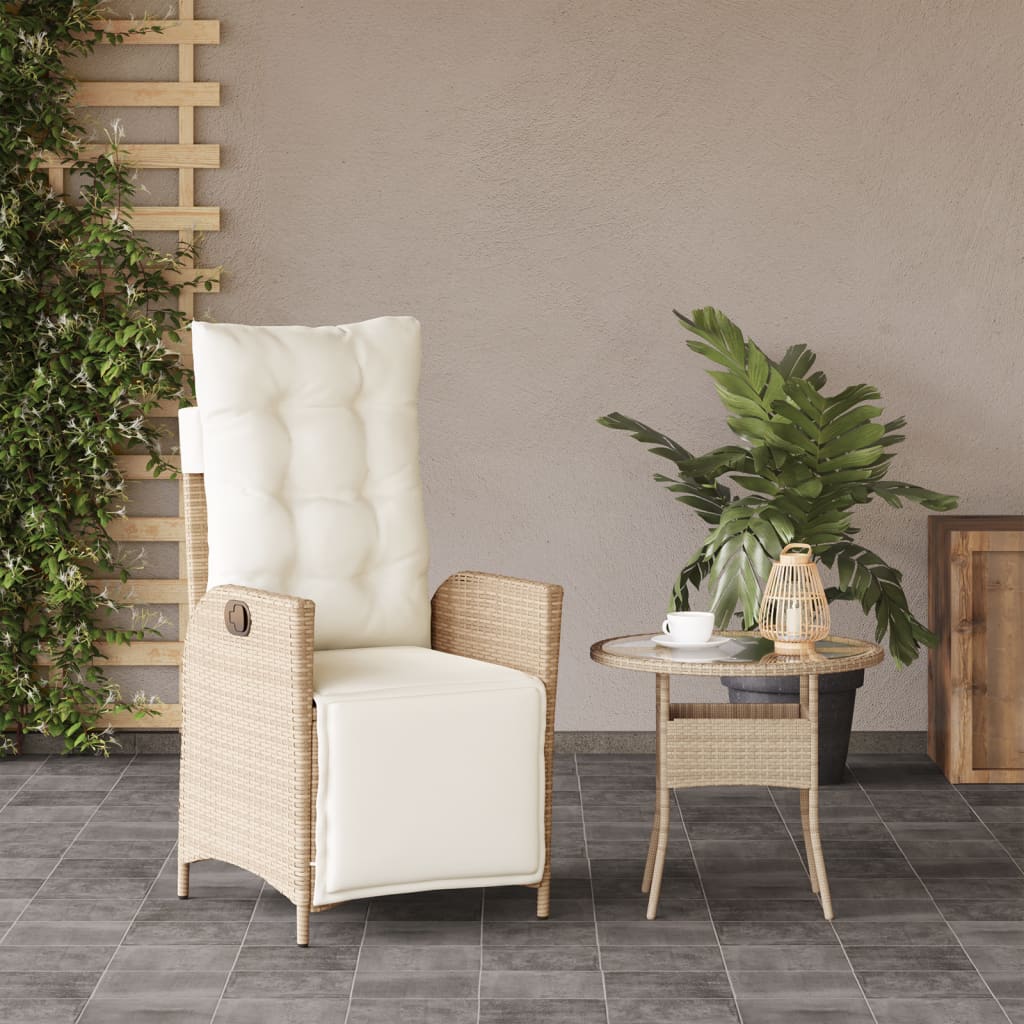 Sedia Reclinabile da Giardino con Poggiapiedi Beige Polyrattan 365284