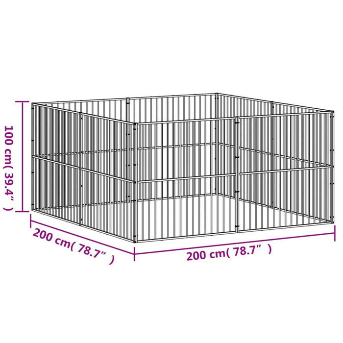 Box per Cani 8 Pannelli Nero Acciaio Zincato 3209553