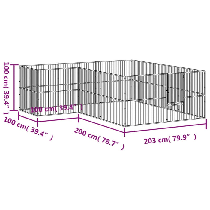 Box per Cani 12 Pannelli Nero Acciaio Zincato 3209558