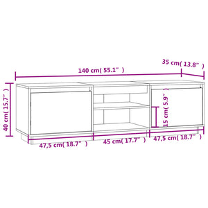 Mobile Porta TV Nero 140x35x40 cm in Legno Massello di Pino 840414