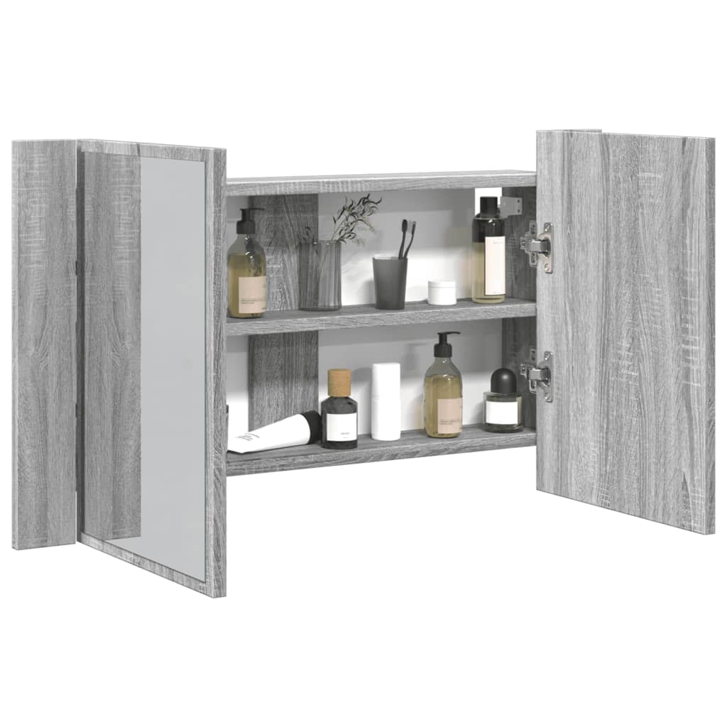 Armadietto a Specchio con LED Grigio Sonoma 80x12x45cm Acrilico 834952