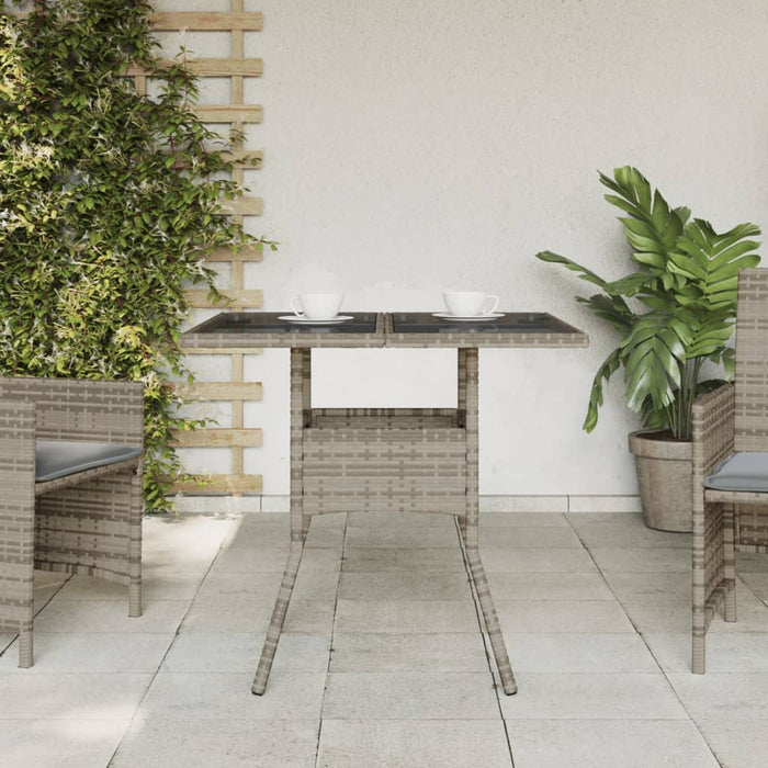 Tavolo da Giardino Piano in Vetro Grigio 80x80x75 cm Polyrattan 365522