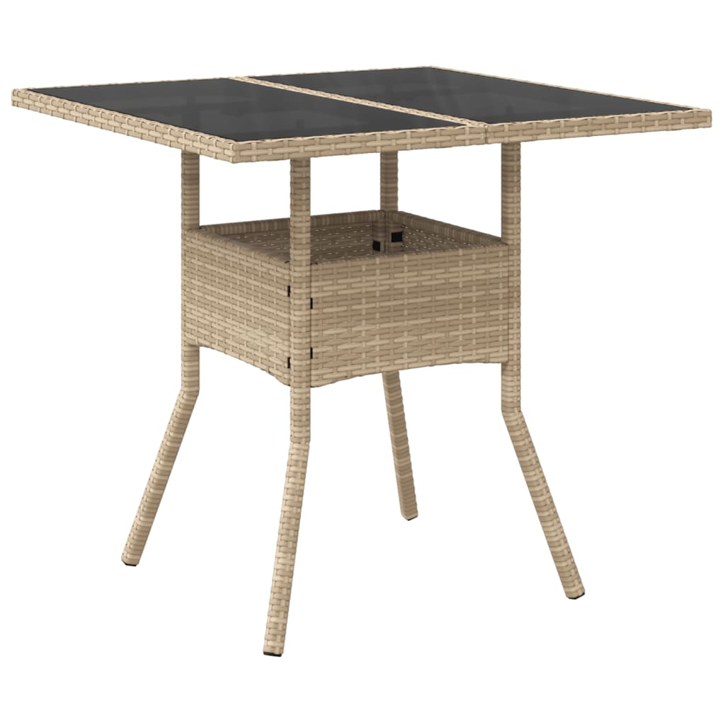 Tavolo da Giardino con Piano Vetro Beige 80x80x75 cm Polyrattan 365523