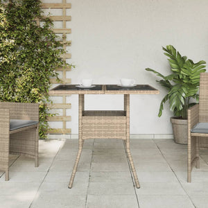 Tavolo da Giardino con Piano Vetro Beige 80x80x75 cm Polyrattan 365523