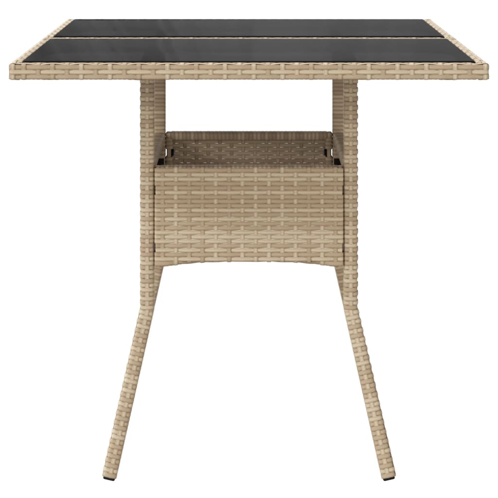 Tavolo da Giardino con Piano Vetro Beige 80x80x75 cm Polyrattan 365523