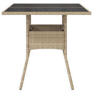 Tavolo da Giardino con Piano Vetro Beige 80x80x75 cm Polyrattan 365523