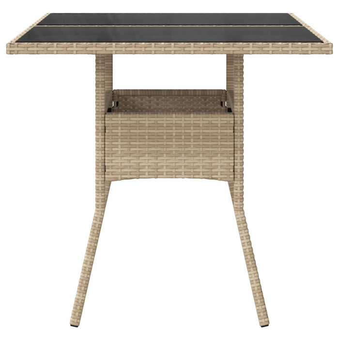 Tavolo da Giardino con Piano Vetro Beige 80x80x75 cm Polyrattan 365523