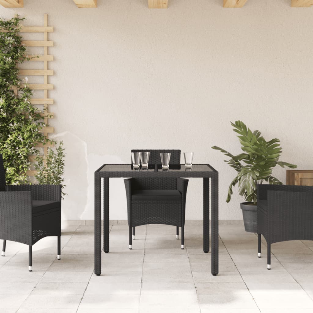 Tavolo da Giardino Piano in Vetro Nero 90x90x75 cm Polyrattan 365525