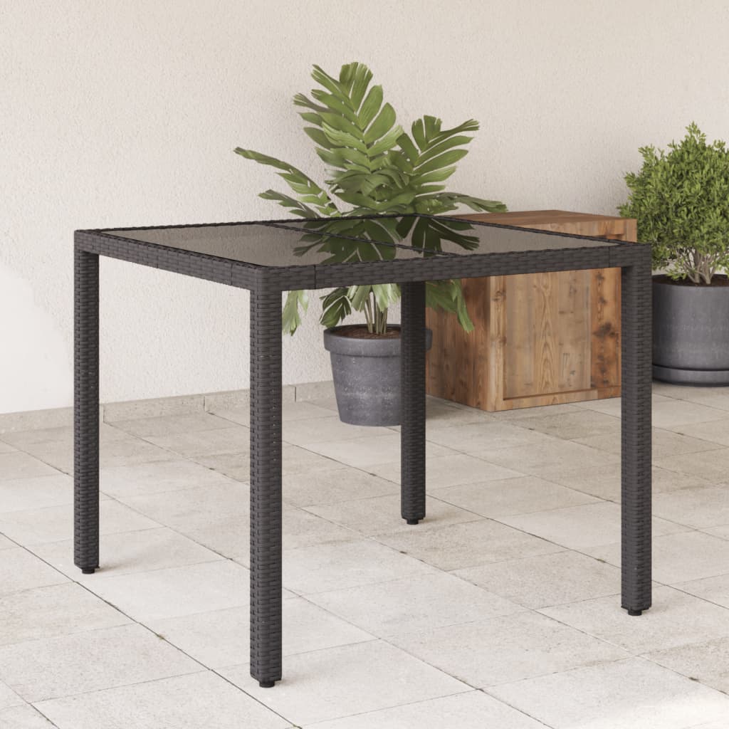 Tavolo da Giardino Piano in Vetro Nero 90x90x75 cm Polyrattan 365525