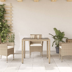 Tavolo da Giardino con Piano Vetro Beige 90x90x75 cm Polyrattan 365527