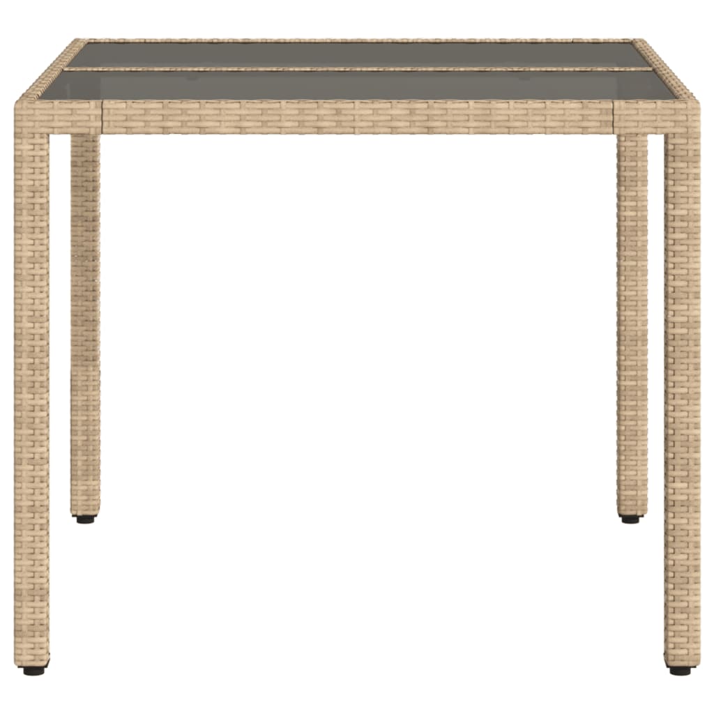 Tavolo da Giardino con Piano Vetro Beige 90x90x75 cm Polyrattan 365527